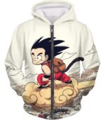 Dragon Ball Z Hoodie - Kid Goku Riding Flying Nimbus Hoodie - Zip Up Hoodie