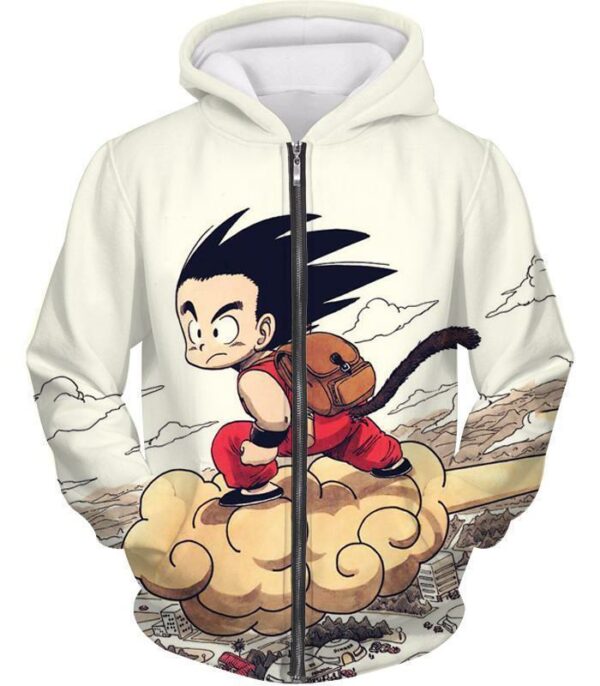 Dragon Ball Z Hoodie - Kid Goku Riding Flying Nimbus Hoodie - Zip Up Hoodie