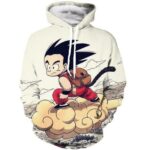 Dragon Ball Z Hoodie - Vintage Look With Kid Goku Riding Cloud Nimbus Pullover Hoodie