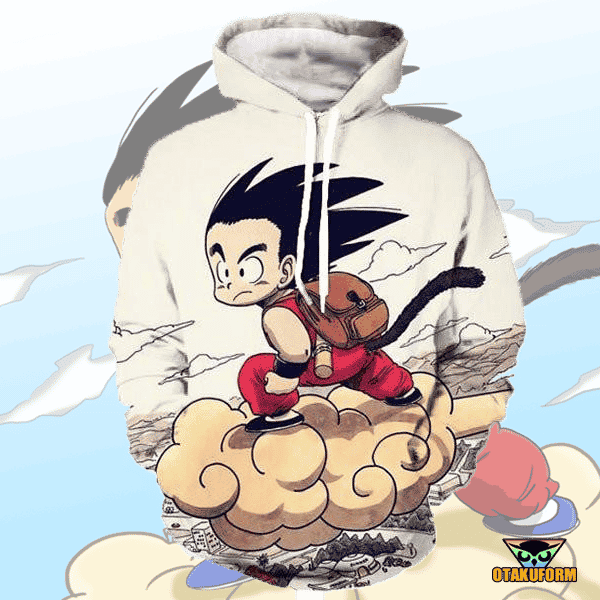 Dragon Ball Z Hoodie - Vintage Look With Kid Goku Riding Cloud Nimbus Pullover Hoodie