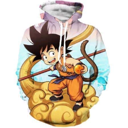 Dragon Ball Z Pullover Hoodie - Kid Goku Riding Cloud Nimbus Pullover Hoodie