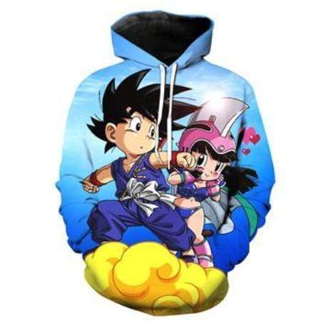 Dragon Ball Z Pullover Hoodie - Kid Goku With Chi-Chi Flying On Nimbus Pullover Hoodie