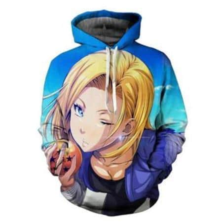 Dragon Ball Z Pullover Hoodie - Winking Android 18  Pullover Hoodie