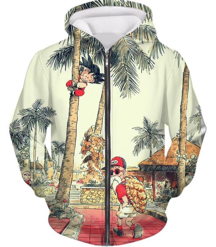 Dragon Ball Z Zip Up Hoodie - Kid Goku And Master Roshi Hoodie - Zip Up Hoodie