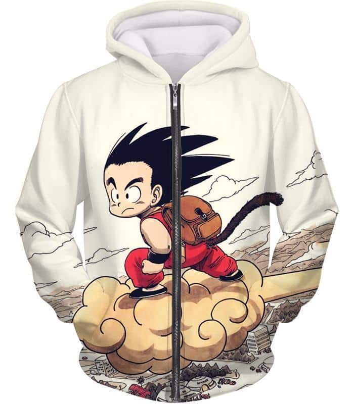 Dragon Ball Z Zip Up Hoodie - Kid Goku Riding Flying Nimbus Hoodie - Zip Up Hoodie