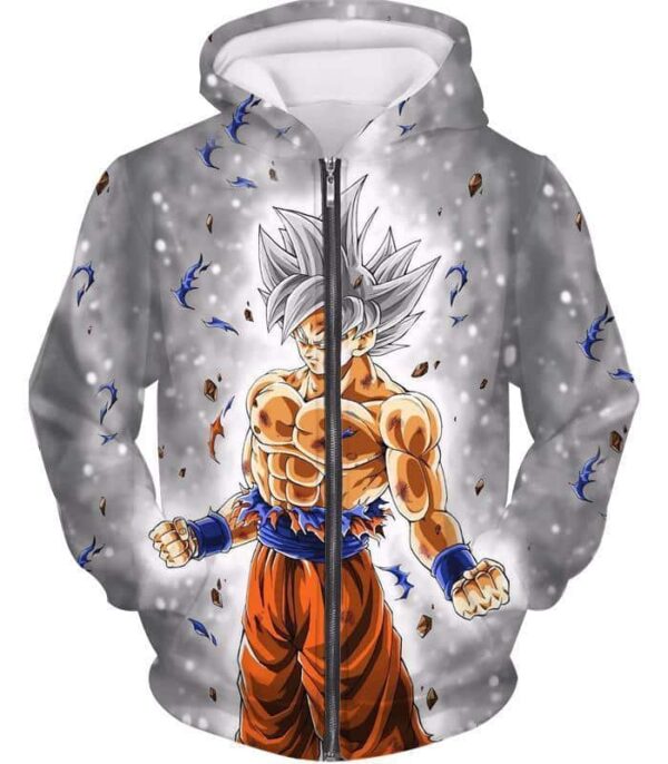 Dragon Ball Z Zip Up Hoodie - Silver Mastered Ultra Instinct Goku Hoodie