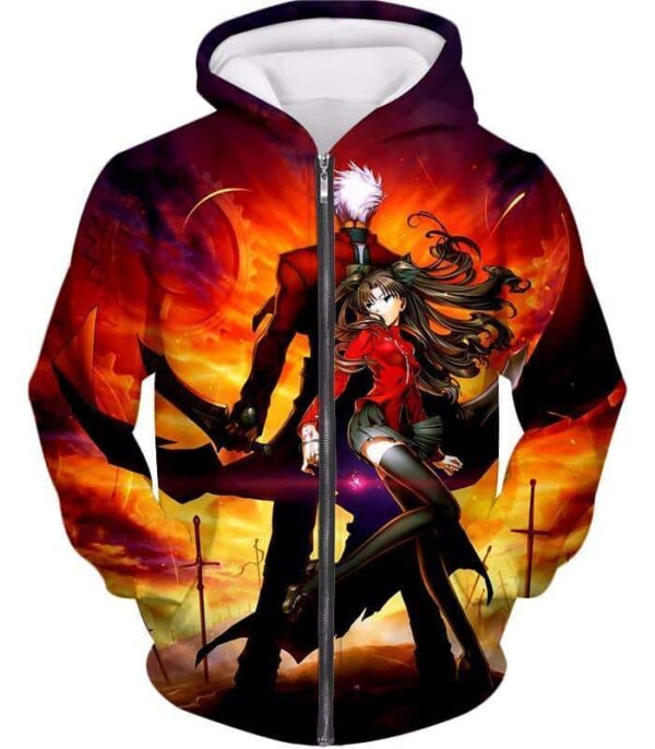 Fate Stay Night Cool Rin Tohsaka And Archer Action Hoodie - Zip Up Hoodie