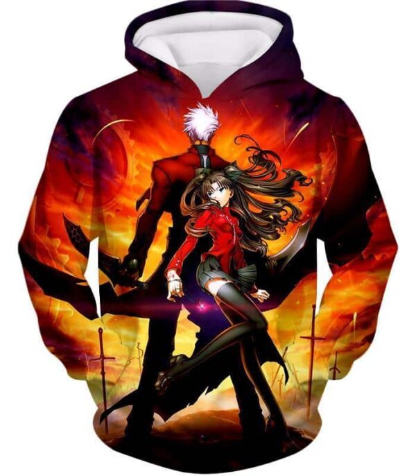 Fate Stay Night Cool Rin Tohsaka And Archer Action Zip Up Hoodie - Hoodie