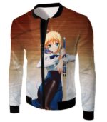 Fate Stay Night Cute Saber Altria Pendragon Action Pose Zip Up Hoodie - Jacket