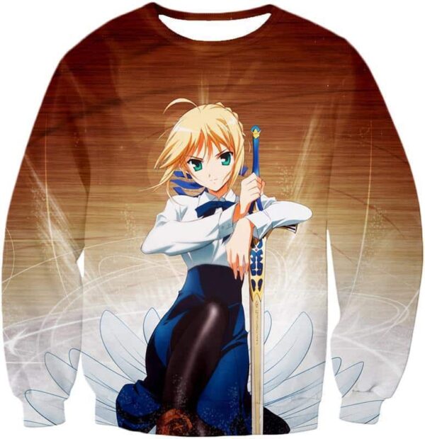 Fate Stay Night Cute Saber Altria Pendragon Action Pose Zip Up Hoodie - Sweatshirt