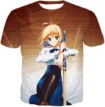 Fate Stay Night Cute Saber Altria Pendragon Action Pose Zip Up Hoodie - T-Shirt