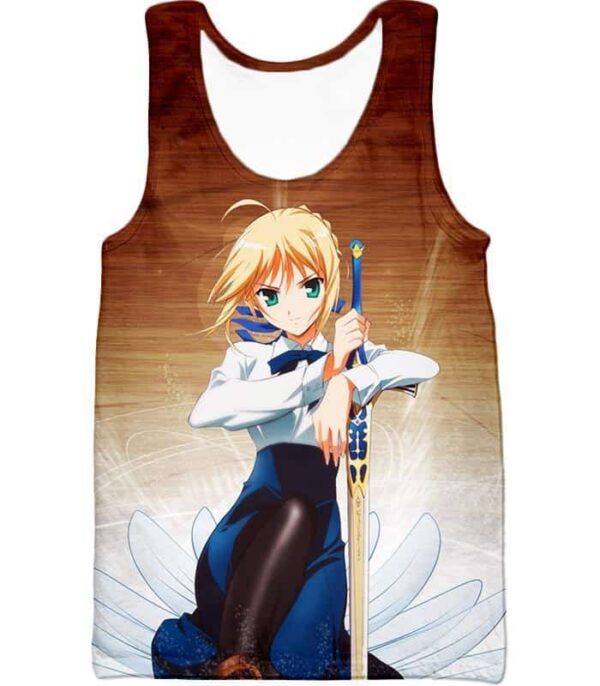 Fate Stay Night Cute Saber Altria Pendragon Action Pose Zip Up Hoodie - Tank Top