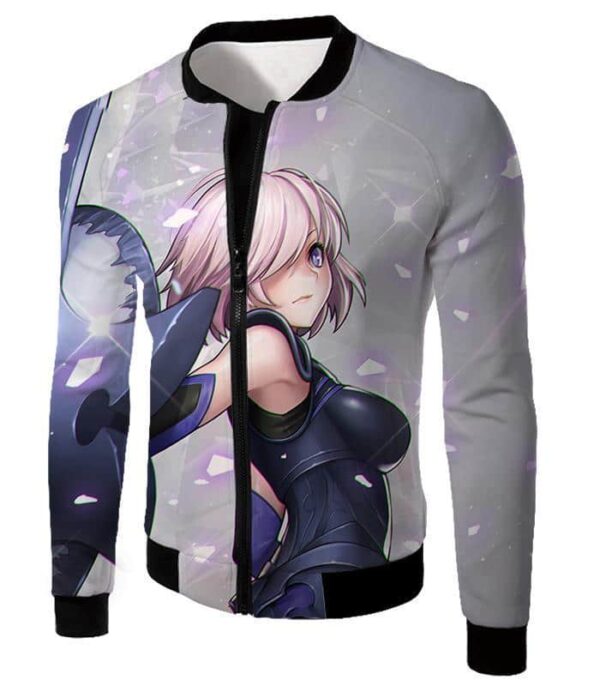 Fate Stay Night Cute Shielder Mash Kyrielight White Action Zip Up Hoodie - Jacket