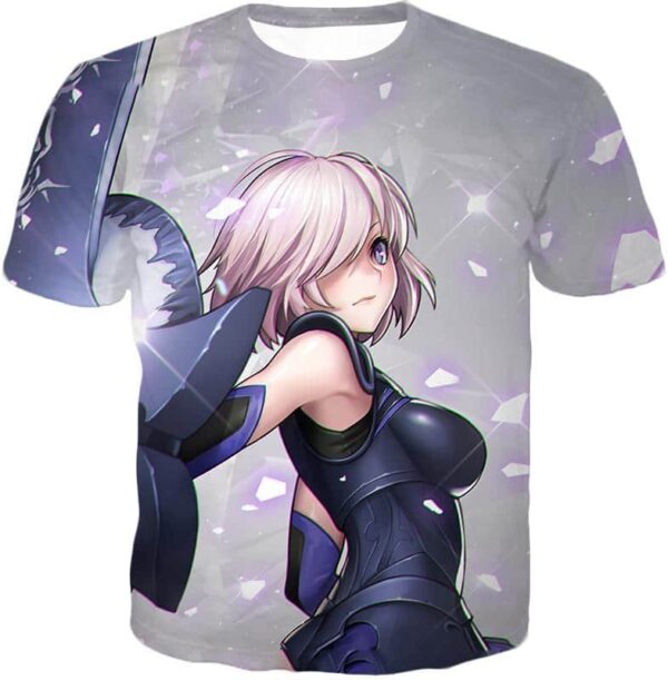 Fate Stay Night Cute Shielder Mash Kyrielight White Action Zip Up Hoodie - T-Shirt