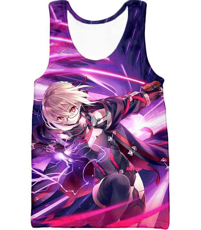 Fate Stay Night Fate Arturia Pendragon Cute Glasses Action Zip Up Hoodie - Tank Top