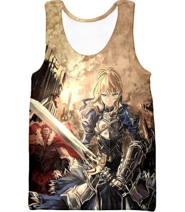 Fate Stay Night Fate Saber Altria Pendragon Battlefield Action Zip Up Hoodie - Tank Top