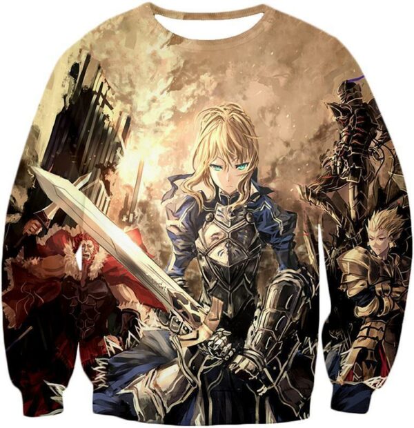 Fate Stay Night Fate Saber Altria Pendragon Battlefield Action Zip Up Hoodie - Sweatshirt