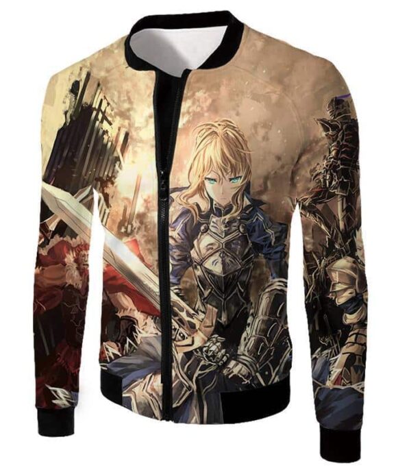 Fate Stay Night Fate Saber Altria Pendragon Battlefield Action Zip Up Hoodie - Jacket