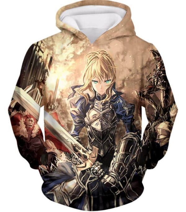 Fate Stay Night Fate Saber Altria Pendragon Battlefield Action Zip Up Hoodie - Hoodie