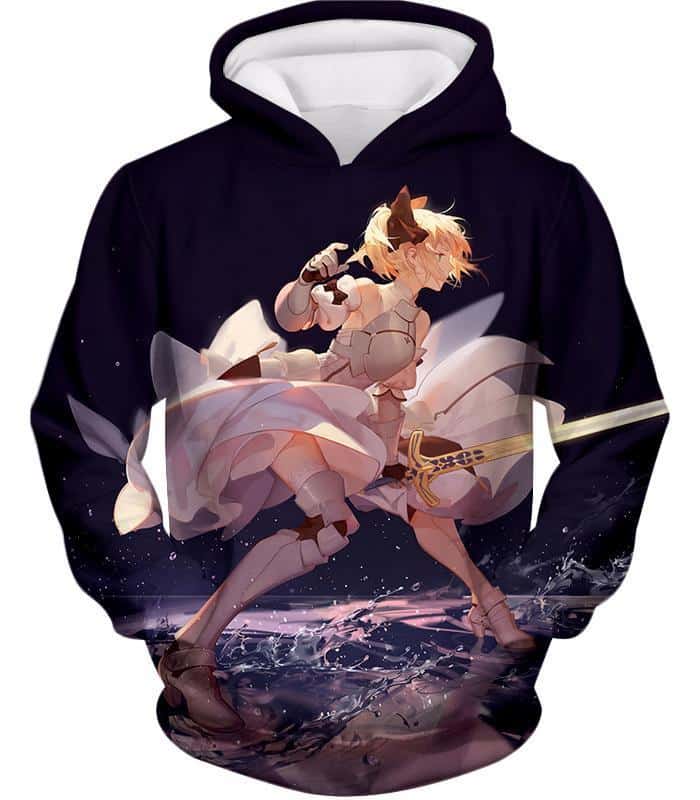 Fate Stay Night Gorgeous Altria Pendragon Black Action Hoodie - Hoodie