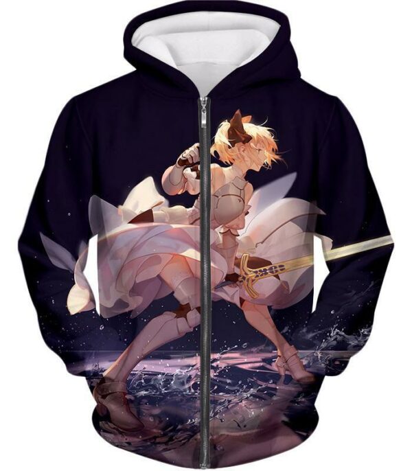 Fate Stay Night Gorgeous Altria Pendragon Black Action Hoodie - Zip Up Hoodie