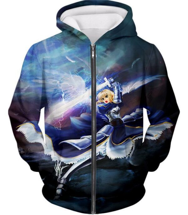 Fate Stay Night King Arthur Noble Phantasm Action Zip Up Hoodie - Zip Up Hoodie