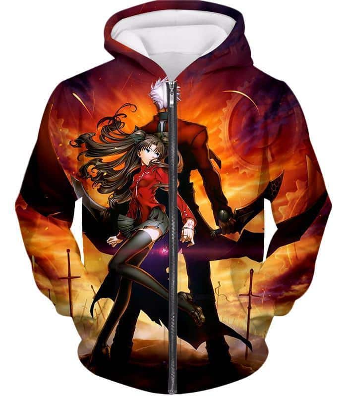 Fate Stay Night Rin And Archer Shirou Cool Action Zip Up Hoodie - Zip Up Hoodie