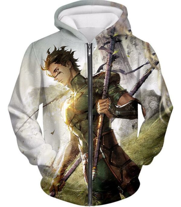 Fate Stay Night Very Cool Lancer Diarmuid Action White Hoodie - Zip Up Hoodie