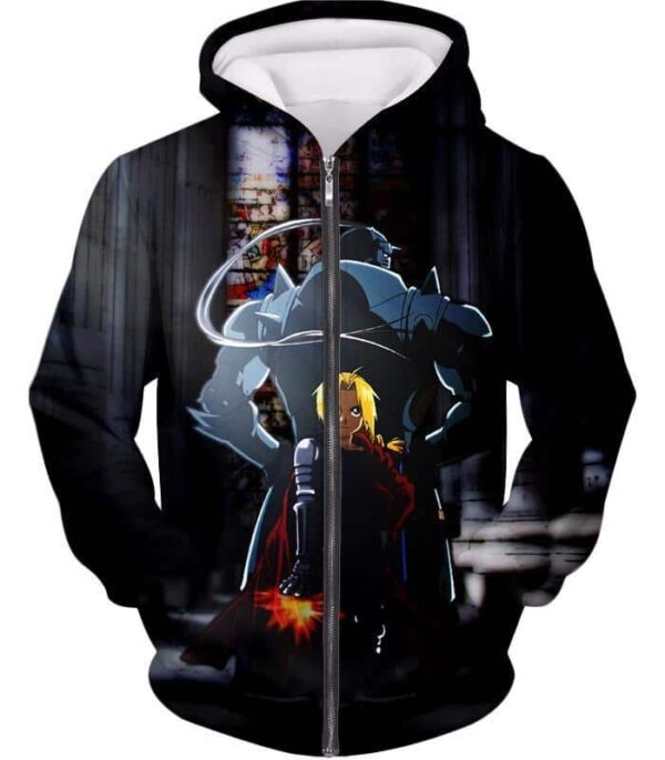 Fullmetal Alchemist Always Together Brothers Edward X Alphonse Anime Pose Zip Up Hoodie - Zip Up Hoodie