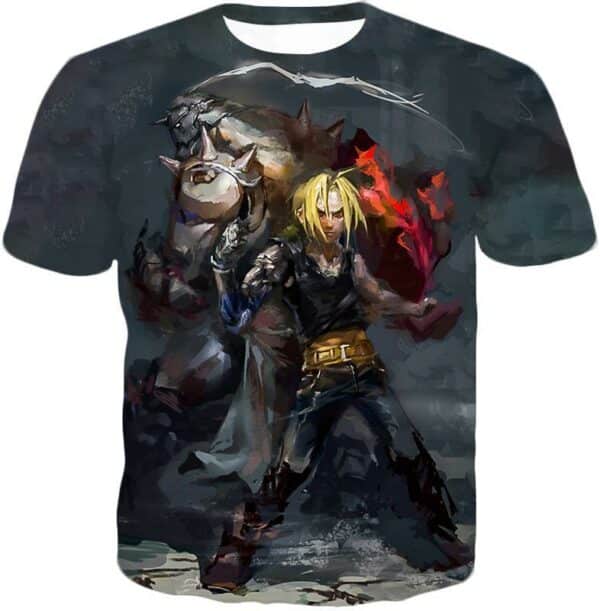 Fullmetal Alchemist Anime Art Alchemy Brothers Edward X Alphonse Black Hoodie - T-Shirt