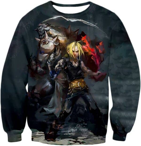 Fullmetal Alchemist Anime Art Alchemy Brothers Edward X Alphonse Black Hoodie - Sweatshirt