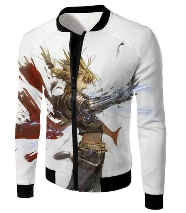 Fullmetal Alchemist Art Edward Elrich Action Pose Cool White Hoodie - Jacket