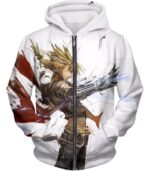 Fullmetal Alchemist Art Edward Elrich Action Pose Cool White Hoodie - Zip Up Hoodie