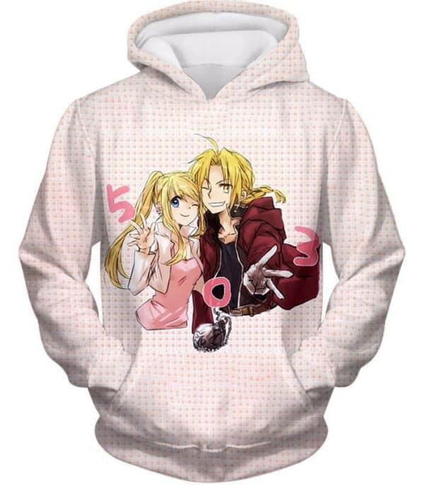 Fullmetal Alchemist Beautiful Anime Couple Edward Elrich X Winry Rockbell Promo White Zip Up Hoodie - Hoodie