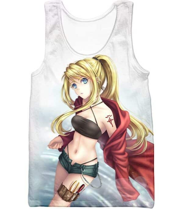 Fullmetal Alchemist Blonde Haired Anime Girl Winry Rockbell The Automation Geek Cool White Hoodie - Tank Top