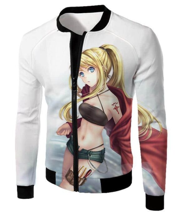 Fullmetal Alchemist Blonde Haired Anime Girl Winry Rockbell The Automation Geek Cool White Hoodie - Jacket