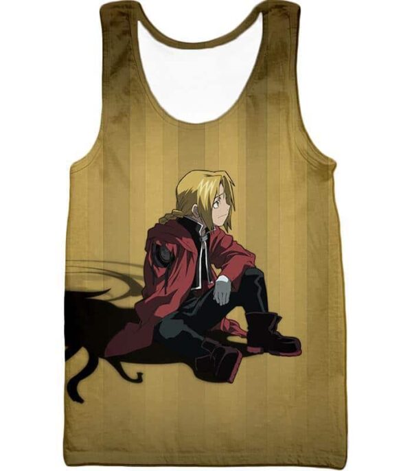 Fullmetal Alchemist Blonde Haired Anime Hero Edward Elrich Cool Pose Brown Zip Up Hoodie - Tank Top