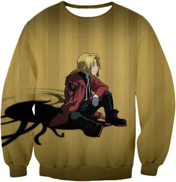 Fullmetal Alchemist Blonde Haired Anime Hero Edward Elrich Cool Pose Brown Zip Up Hoodie - Sweatshirt