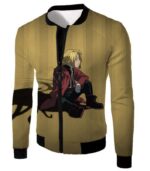 Fullmetal Alchemist Blonde Haired Anime Hero Edward Elrich Cool Pose Brown Zip Up Hoodie - Jacket