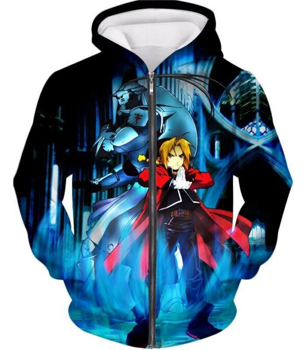 Fullmetal Alchemist Brothers Forever Edward Elrich X Alponse Elrich Cool Anime Action Hoodie - Zip Up Hoodie