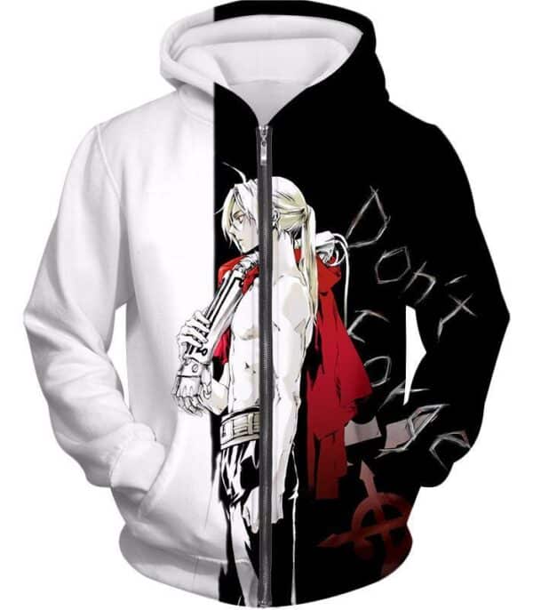 Fullmetal Alchemist Cool Alchemist Edward Elrich Black And White Anime Hoodie - Zip Up Hoodie