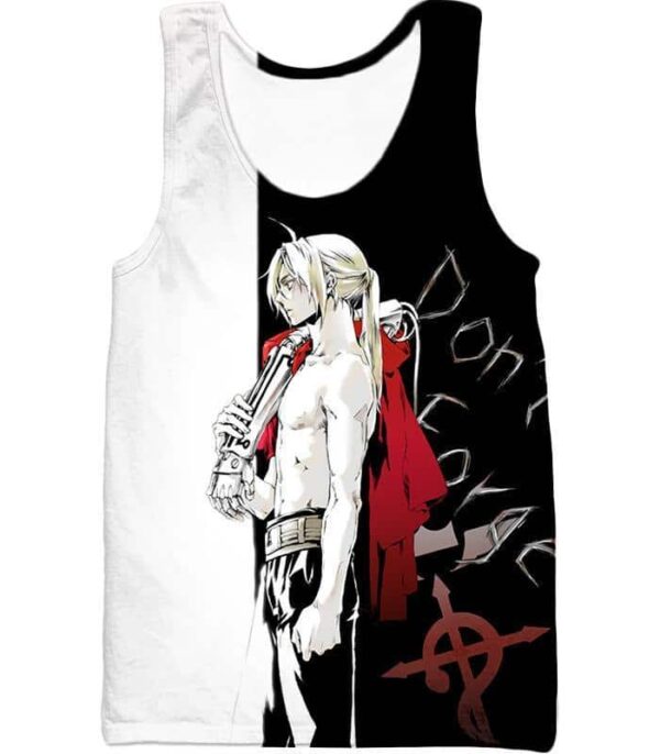 Fullmetal Alchemist Cool Alchemist Edward Elrich Black And White Anime Hoodie - Tank Top