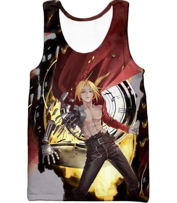 Fullmetal Alchemist Cool Edward Elrich Anime Action Broken Automail Graphic Zip Up Hoodie - Tank Top