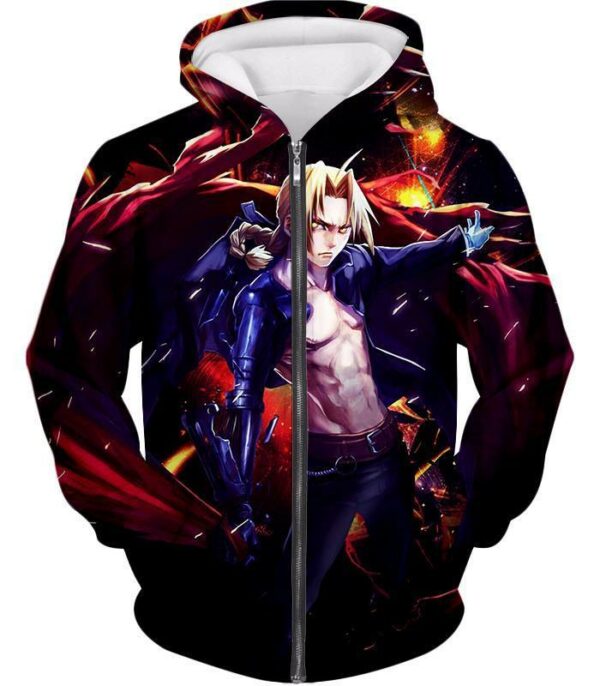 Fullmetal Alchemist Cool Edward Elrich Fan Art Anime Poster Zip Up Hoodie