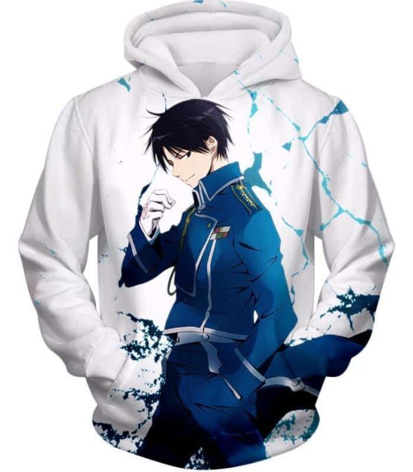 Fullmetal Alchemist Cool Fire Alchemist Roy Mustang Pose White Hoodie - Hoodie