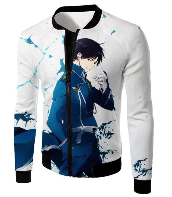 Fullmetal Alchemist Cool Fire Alchemist Roy Mustang Pose White Hoodie - Jacket