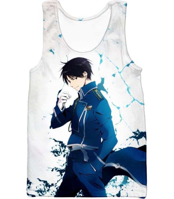 Fullmetal Alchemist Cool Fire Alchemist Roy Mustang Pose White Hoodie - Tank Top