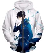 Fullmetal Alchemist Cool Fire Alchemist Roy Mustang Pose White Hoodie - Zip Up Hoodie