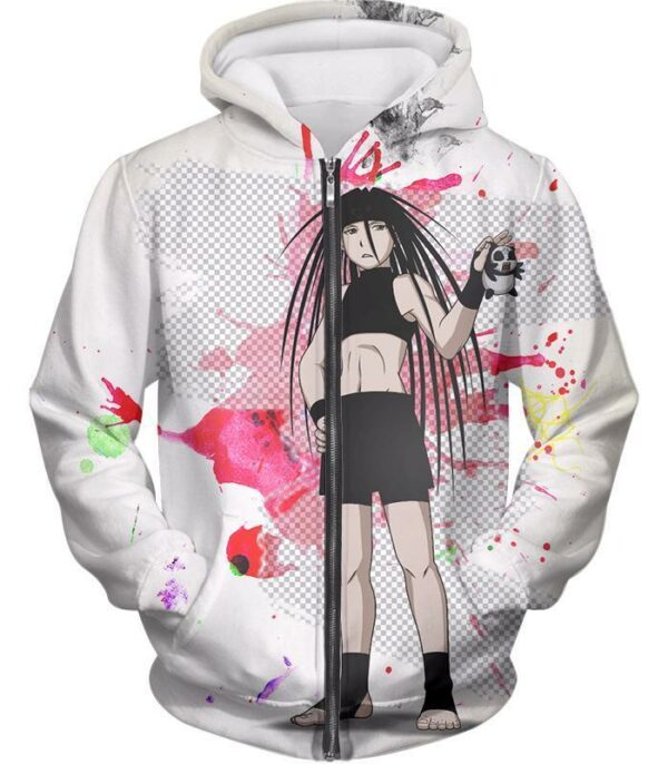 Fullmetal Alchemist Cool Long Haired Homunculi Envy Promo White Hoodie - Zip Up Hoodie