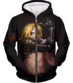 Fullmetal Alchemist Edward Elrich Cool Fullmetal Alchemist Anime Black Poster Hoodie - Zip Up Hoodie